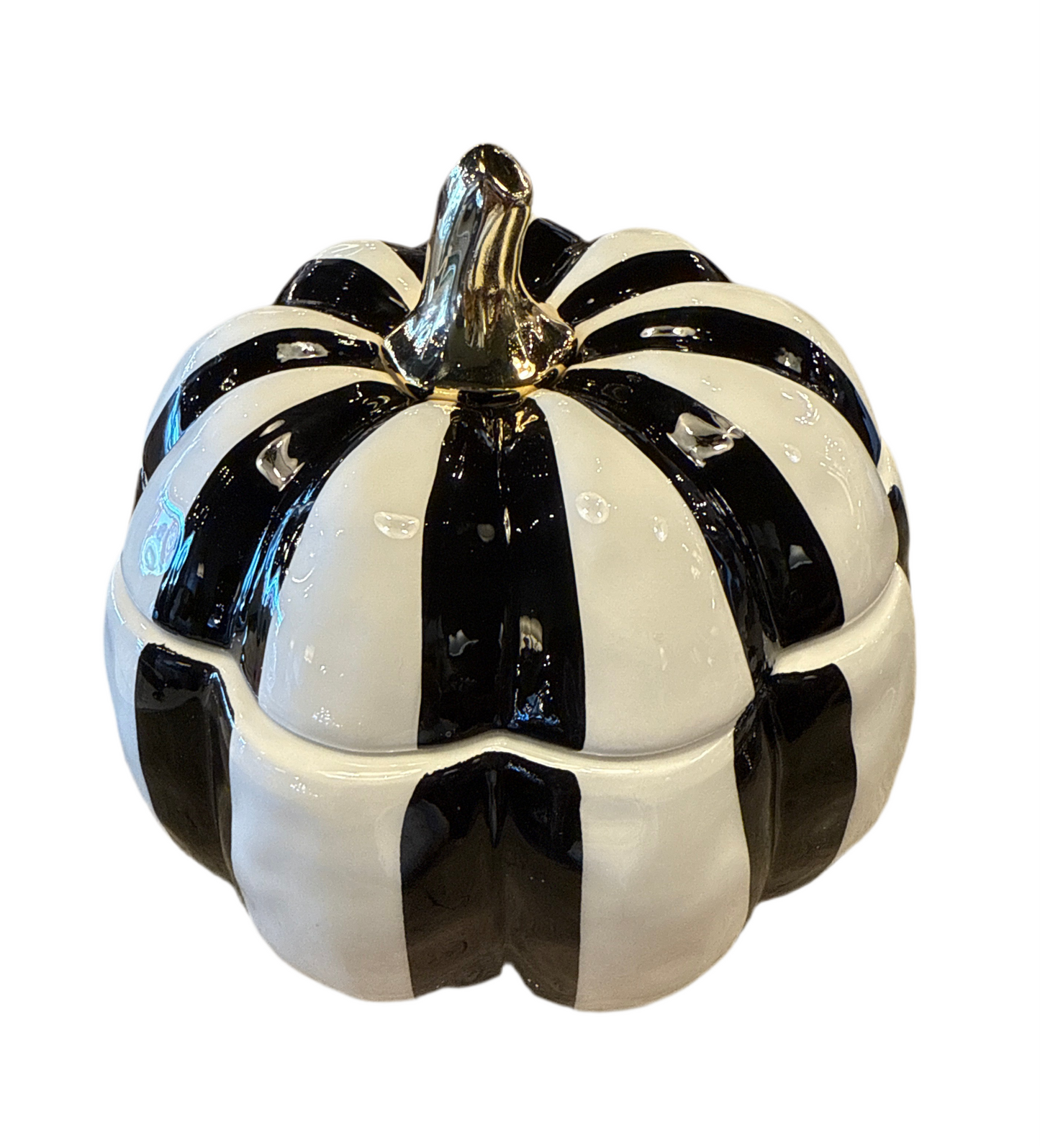 Black & White Striped Pumpkin with Gold Stem