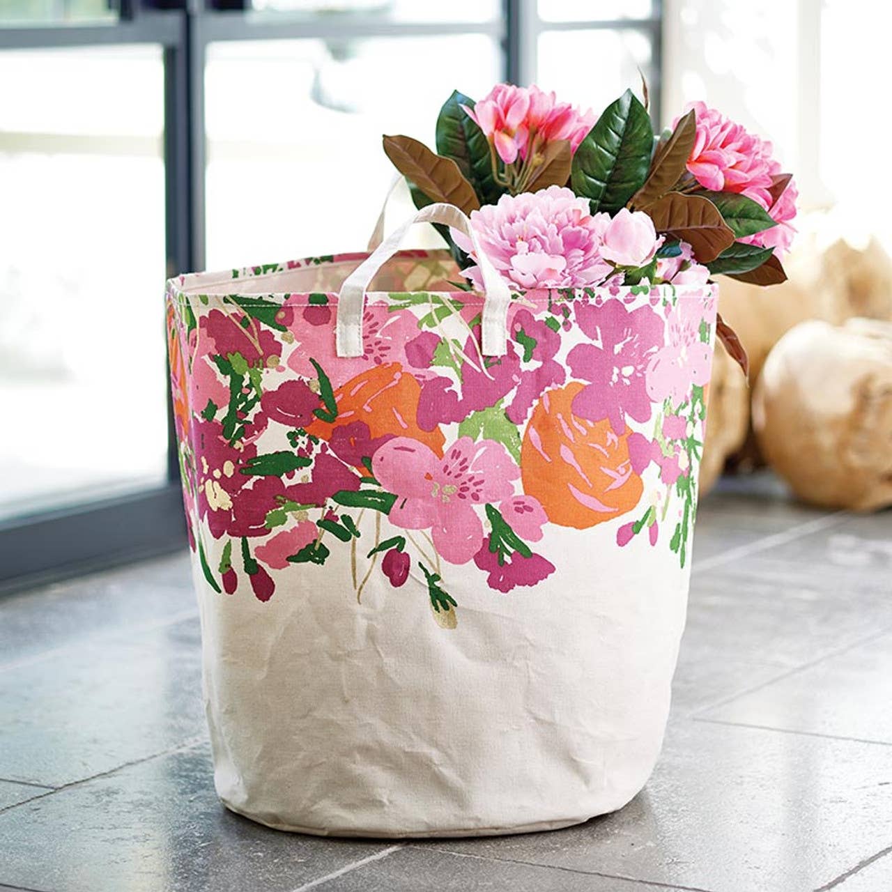 Large Canvas Storage Tote, Flowers