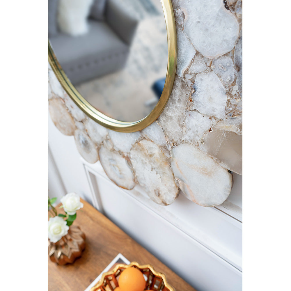 White Agate Flower Mirror