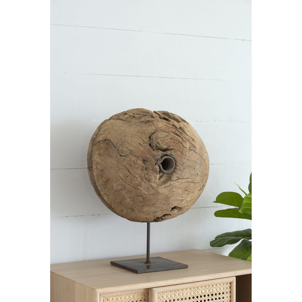 Teak Wood Sphere Sculpture