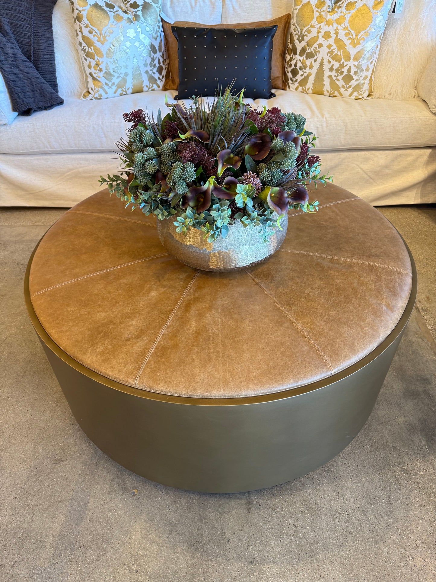 Evan Camel Leather Cocktail Table