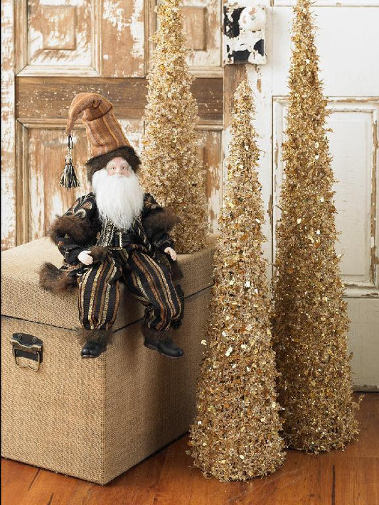 30" Gold Iced Beaded Cone Tree