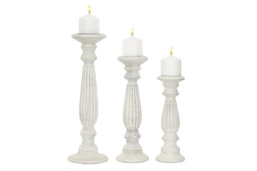 White Mango Wood Candleholders, Set of 3
