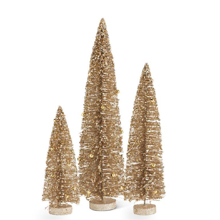 Gold Glittered Bottle Brush Trees, Set of 3