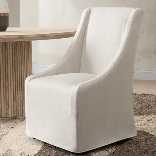 Warwick Upholstered Rolling Dining Chair, Stone Beige