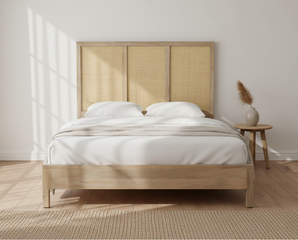 Jensen Solid Wood & Cane Bed, Queen