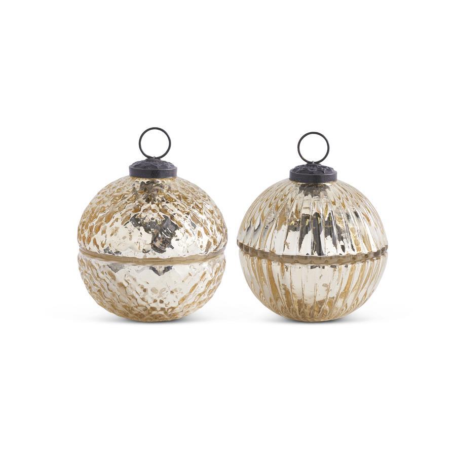 Small Mercury Glass Lidded Ornament Candle, Gold (Various Styles)