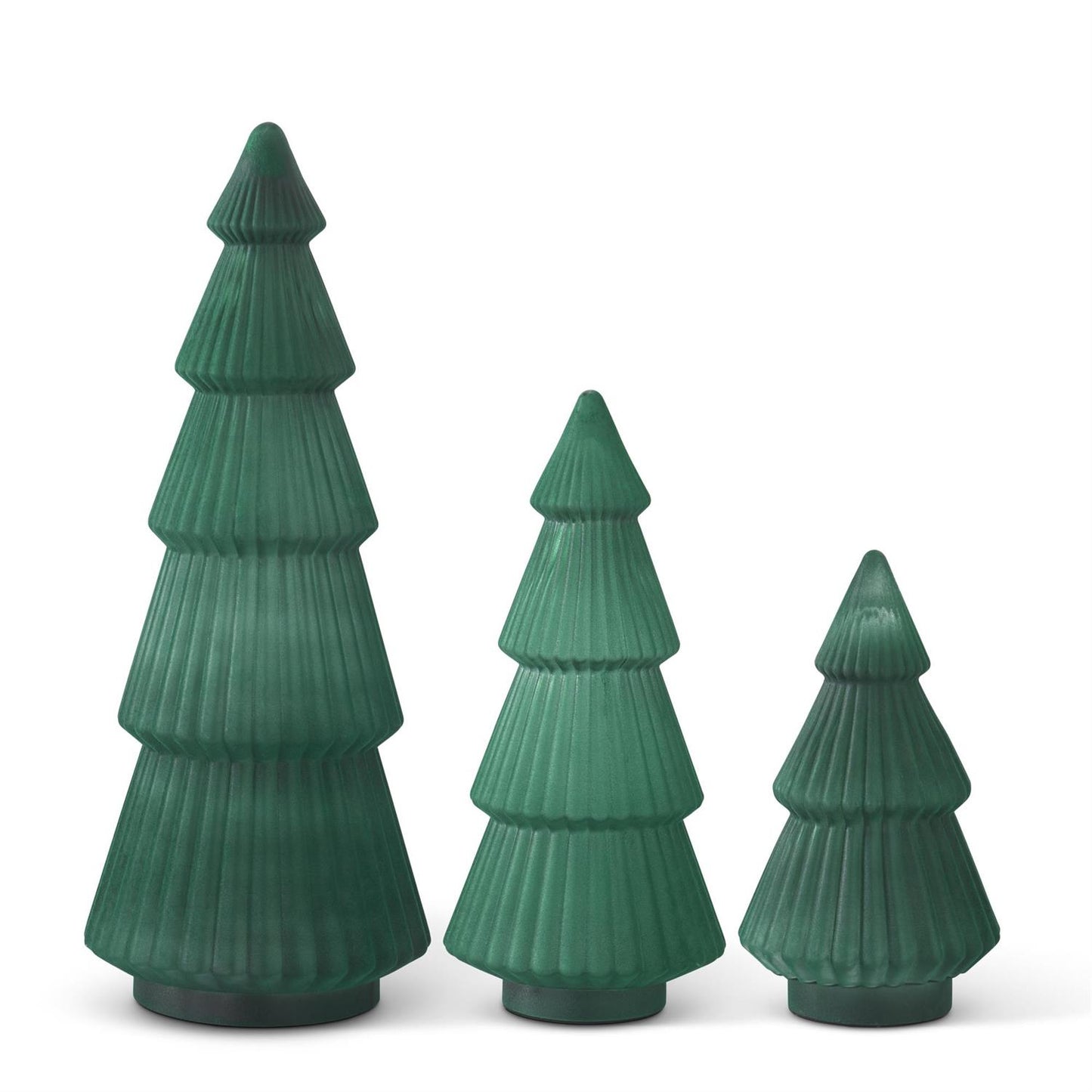 Set of 3 Green Flocked Glass Trees