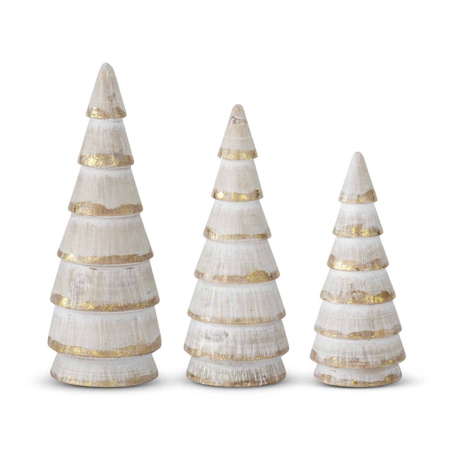 Set of 3 Whitewashed Gold Gilded Wood Trees