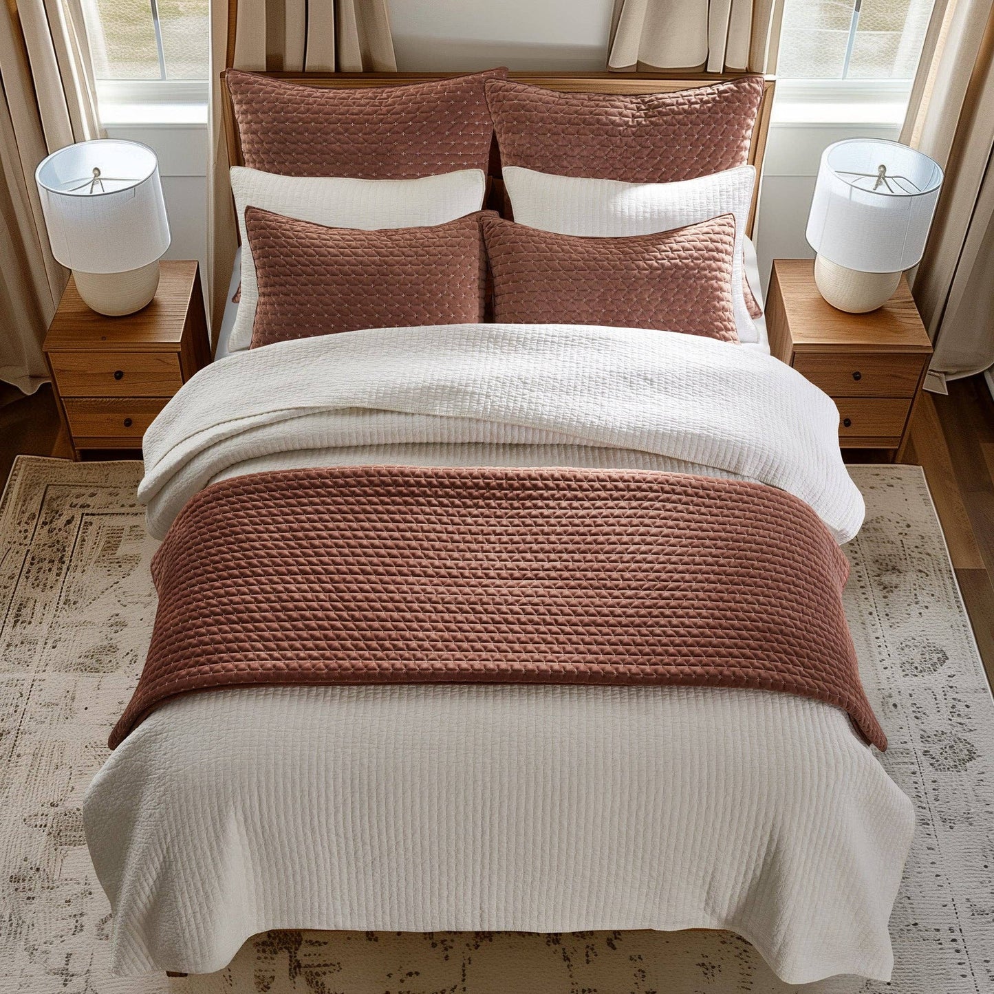 Rust King Velvet Stitch Quilt Set