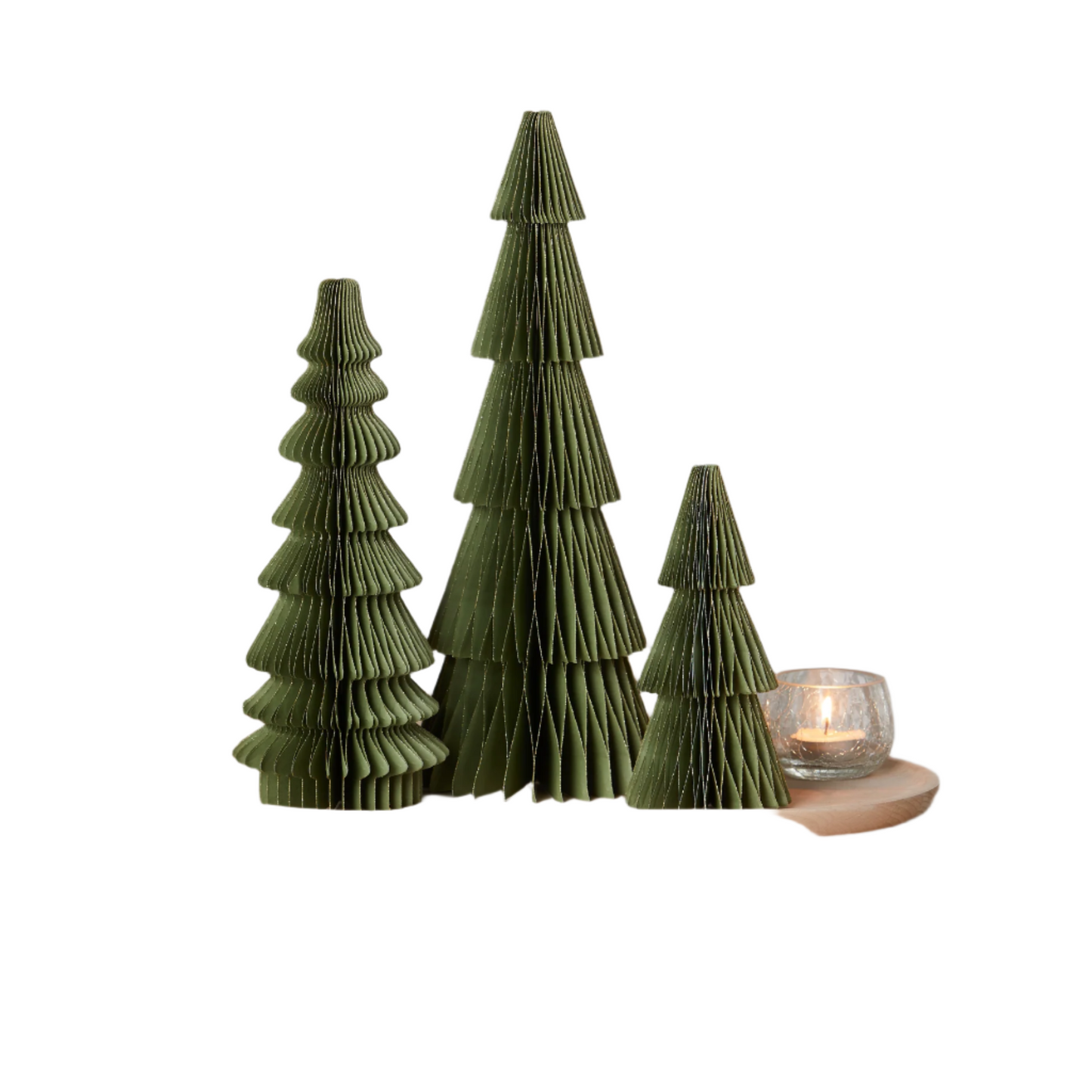 Olive Green Honeycomb Trees, Set of 3