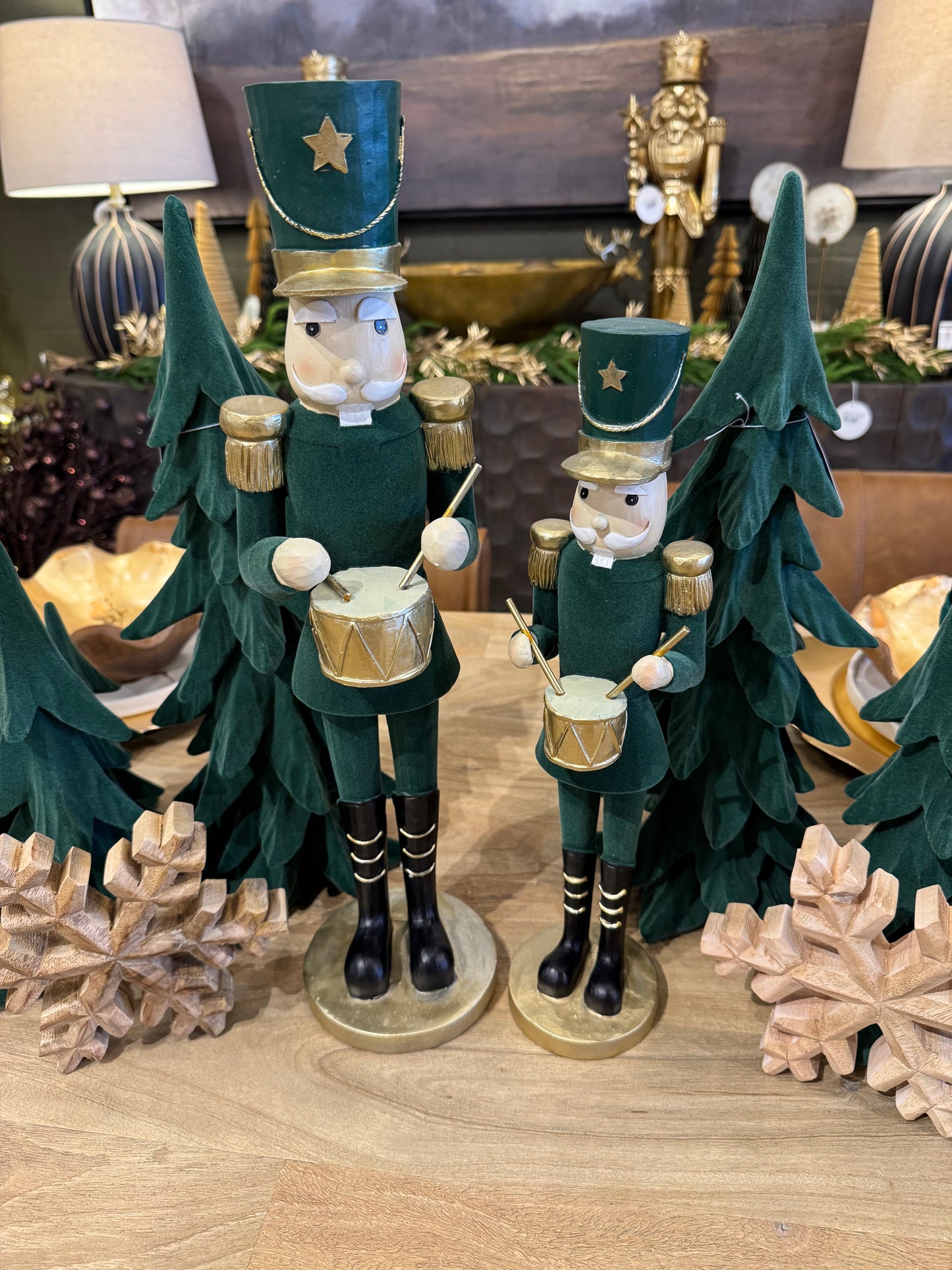 Dark Green Velvet & Gold Soldiers with Drums (Various Sizes)