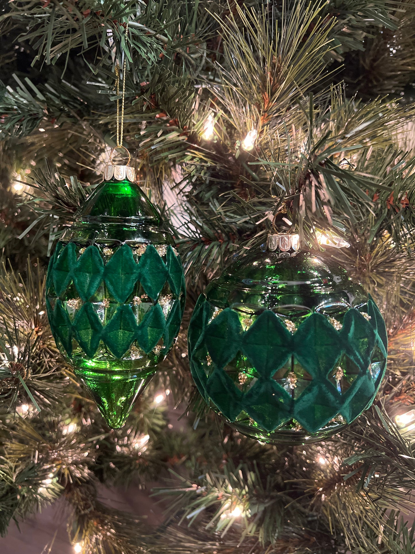 Emerald Glass Flock Diamond Ornament (Various Styles)