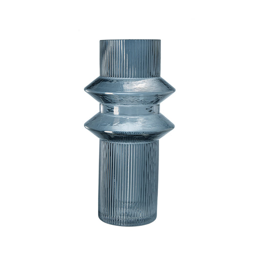 Fluted Clear Geo Blue Vase