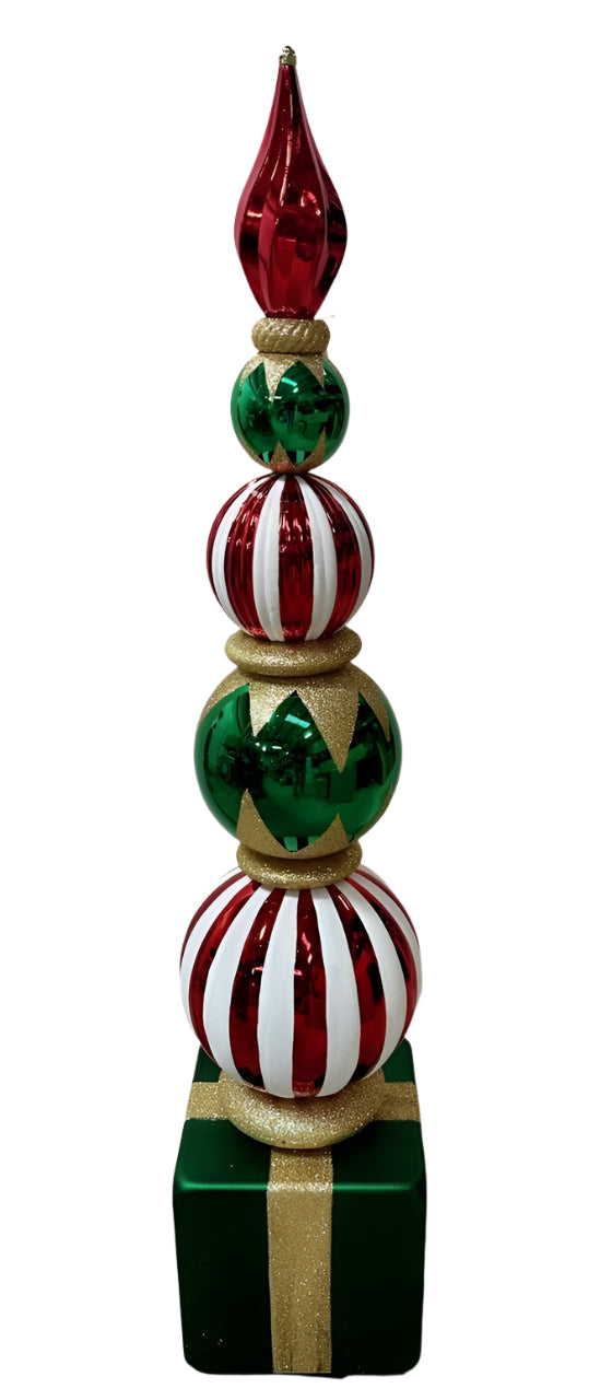 48"(H) Enamel Red, Green, Gold and White Glitter Finial