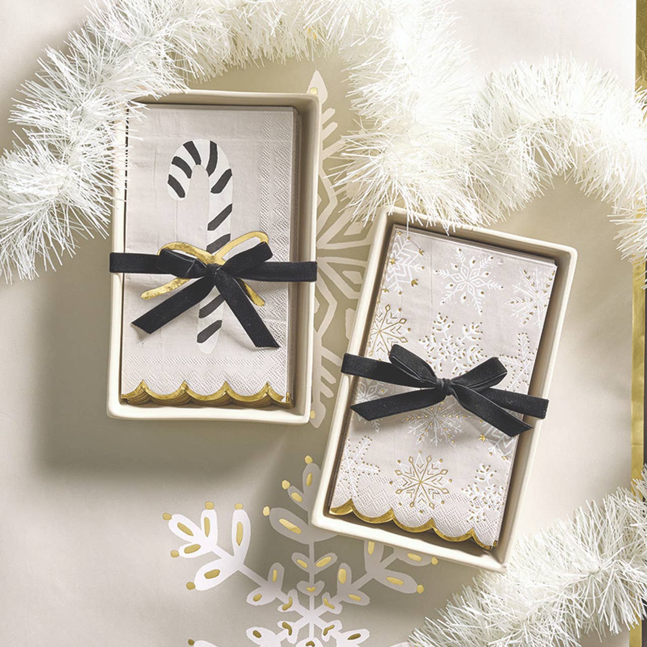 Snowflake Guest Napkins + Ceramic Tray