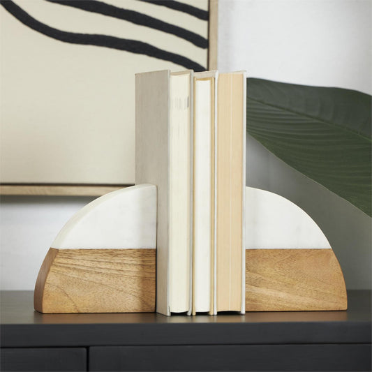Wood & Marble Arched Bookends, Set of 2