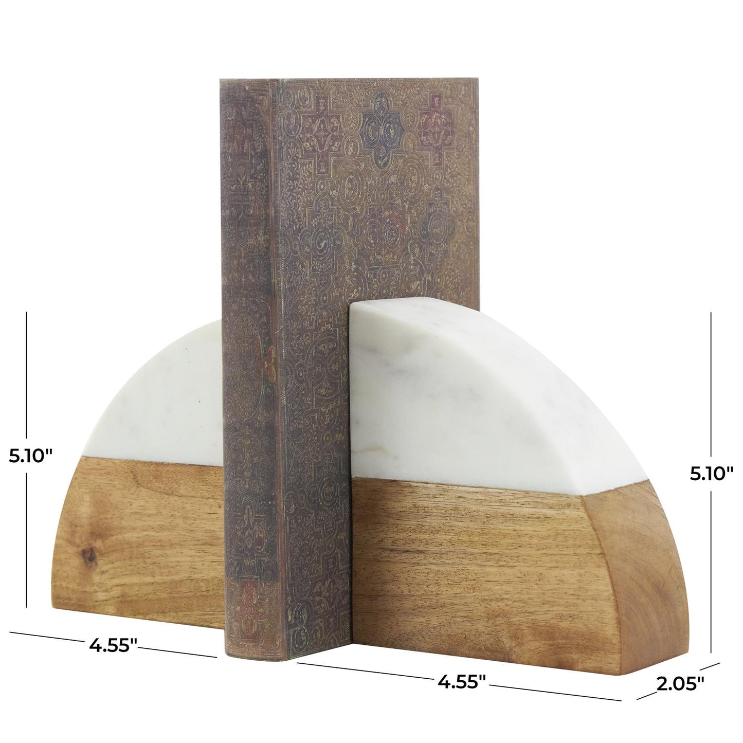 Wood & Marble Arched Bookends, Set of 2