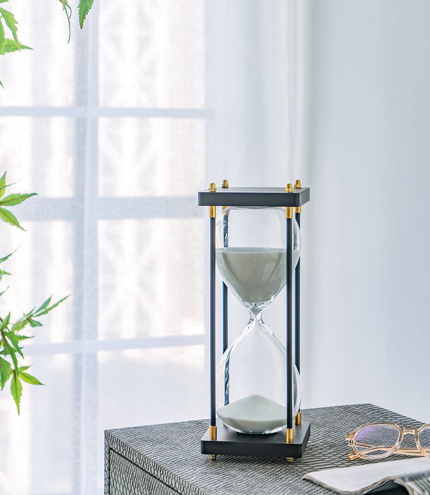 Black & Gold Hourglass w/ White Sand