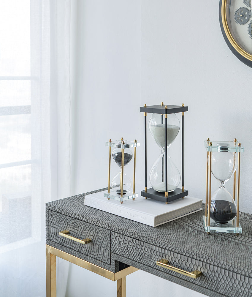Black & Gold Hourglass w/ White Sand