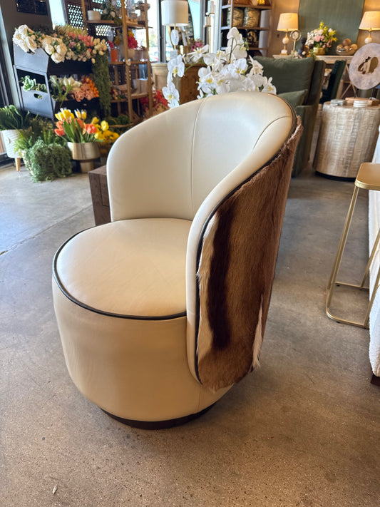 Abel Swivel Chair, Hide and Ivory Leather