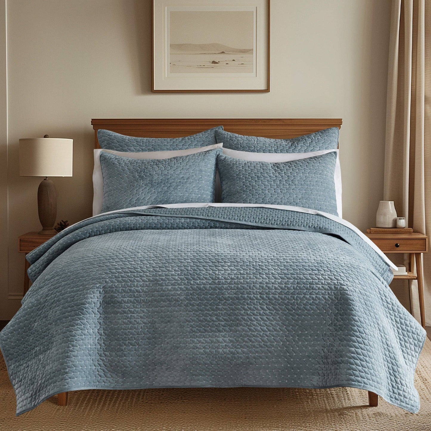 Rust King Velvet Stitch Quilt Set