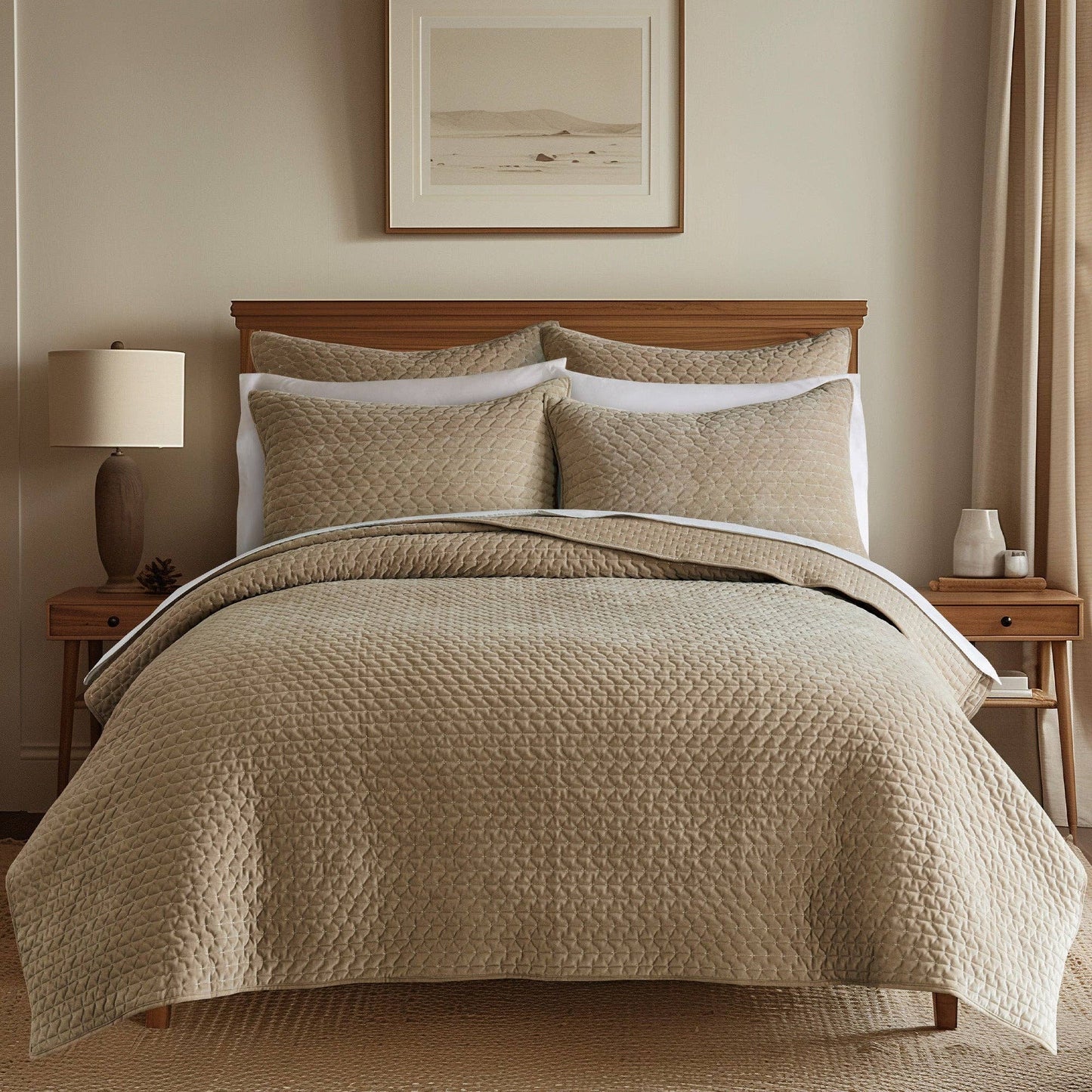 Rust King Velvet Stitch Quilt Set