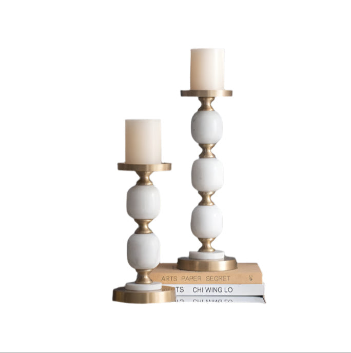 Gold & White Pebbled Pillar Candleholder (Various Sizes)