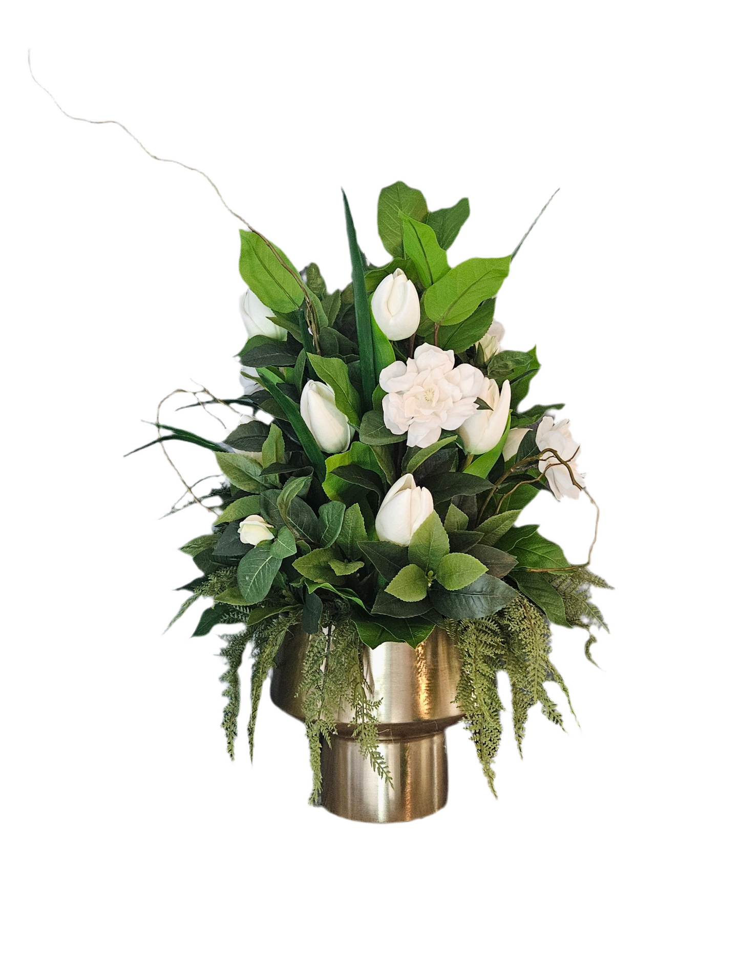 Gold Pedestal Arrangement with Lemon Leaf