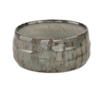 8" Grooved Stoneware Planter, Blue/Brown