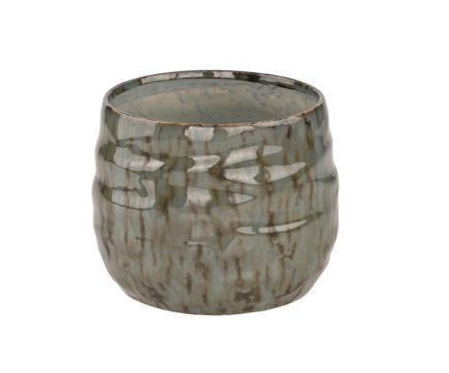 7.25" Grooved Stoneware Planter, Blue/Brown