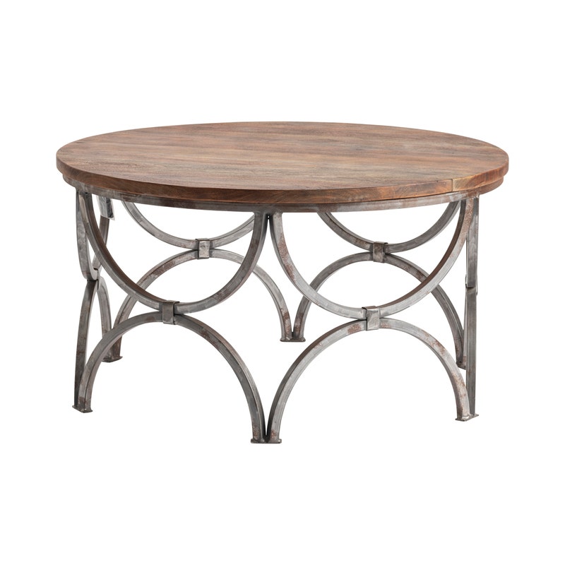 Alicia Mango Wood and Iron Round Coffee Table