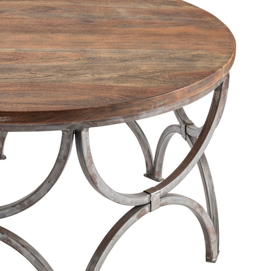 Alicia Mango Wood and Iron Round Coffee Table