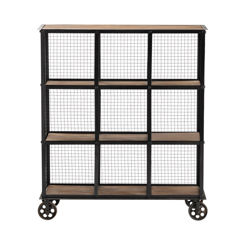 Industrial Wood and Metal Rolling Bookcase