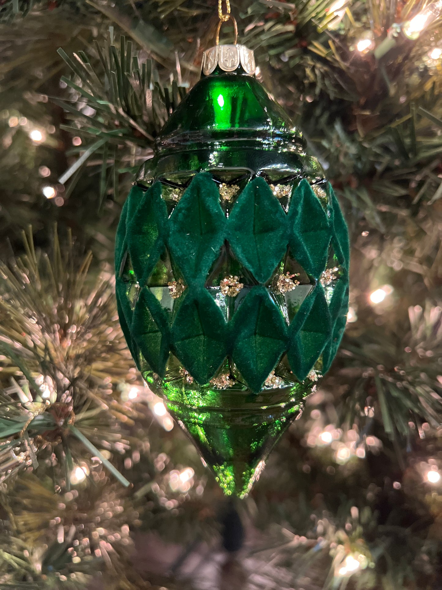 Emerald Glass Flock Diamond Ornament (Various Styles)
