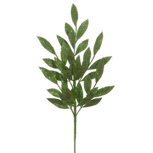 24.5" Glittered Laurel Leaf Spray, Green