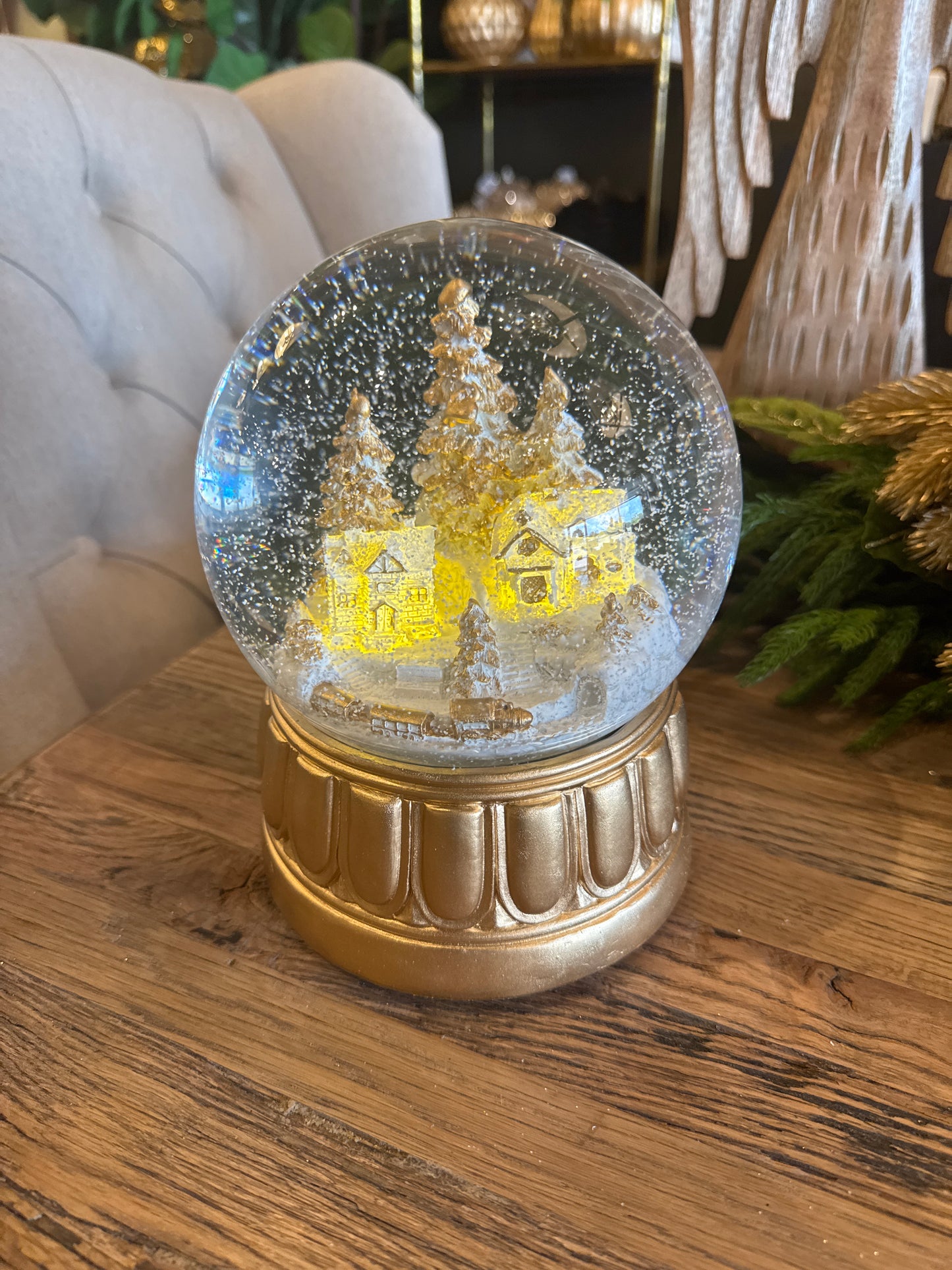 7.75" Gold Winter Scene Musical Snow Globe