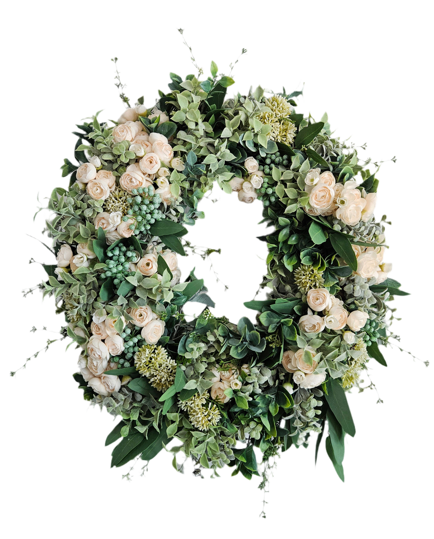 24" Everyday Wreath with Cream Ranunculus