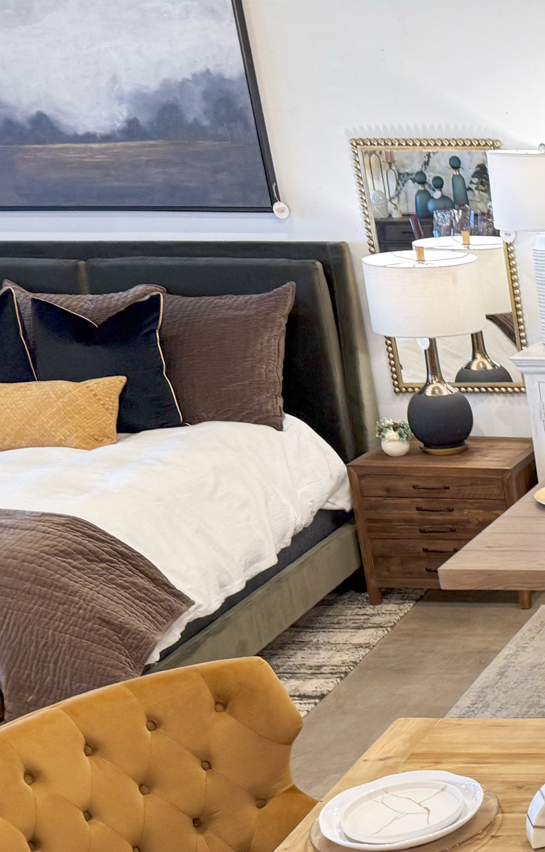 Potter King Bed, Olive Velvet