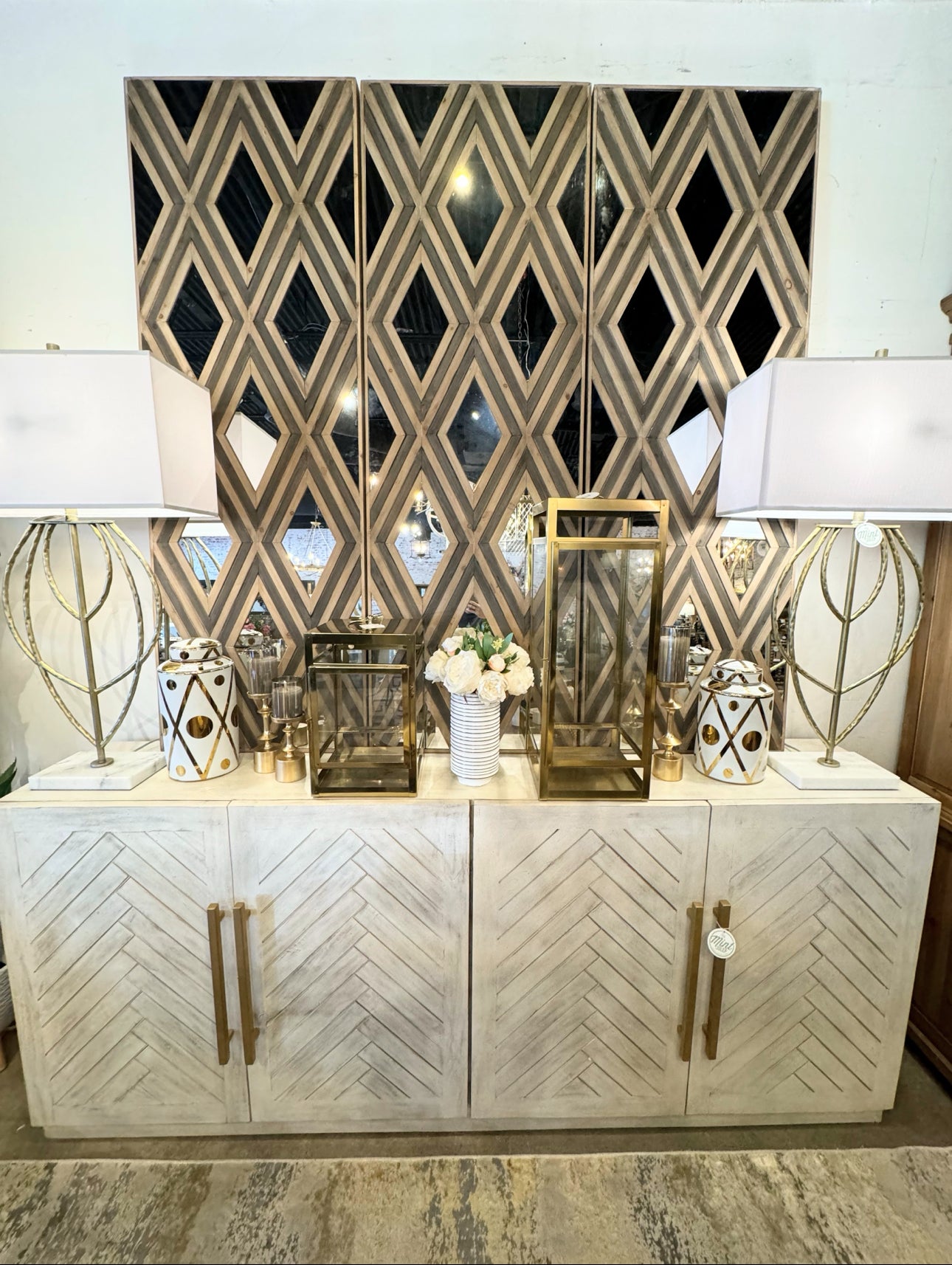 Mabry Herringbone Mango Sideboard (White)