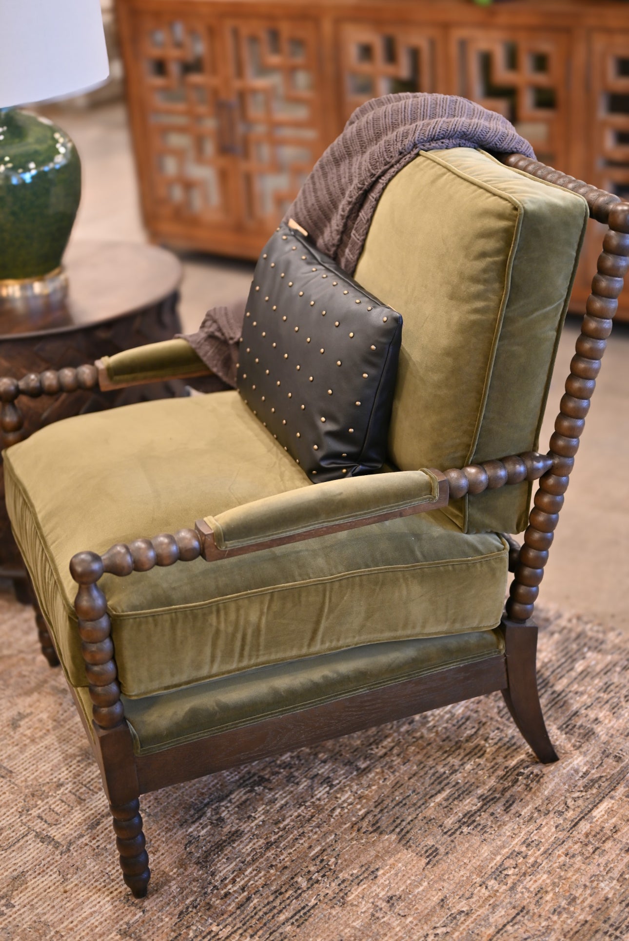 Spindle Chair, Vintage Velvet Olive