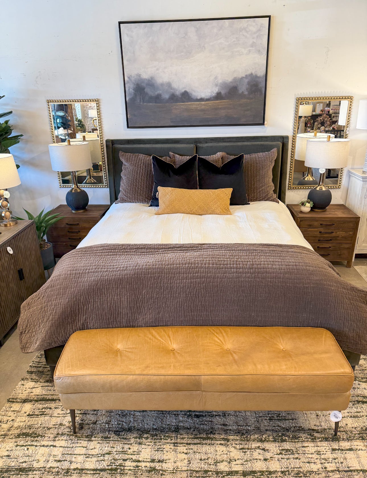 Potter King Bed, Olive Velvet