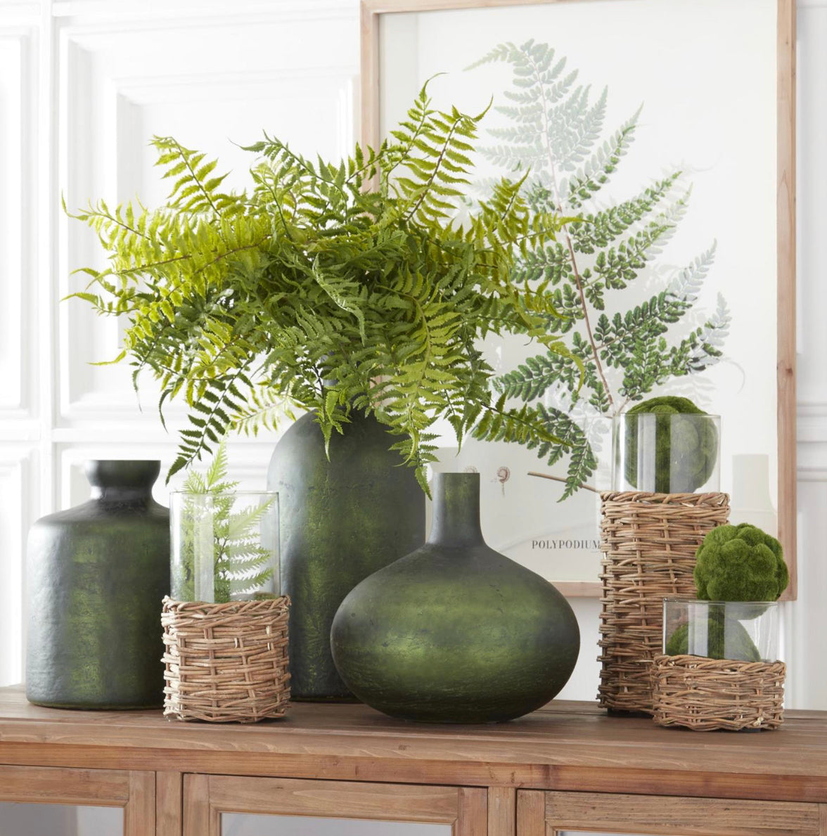 Olive Green Matte Glass Bottle Vase (Grad Sizes)