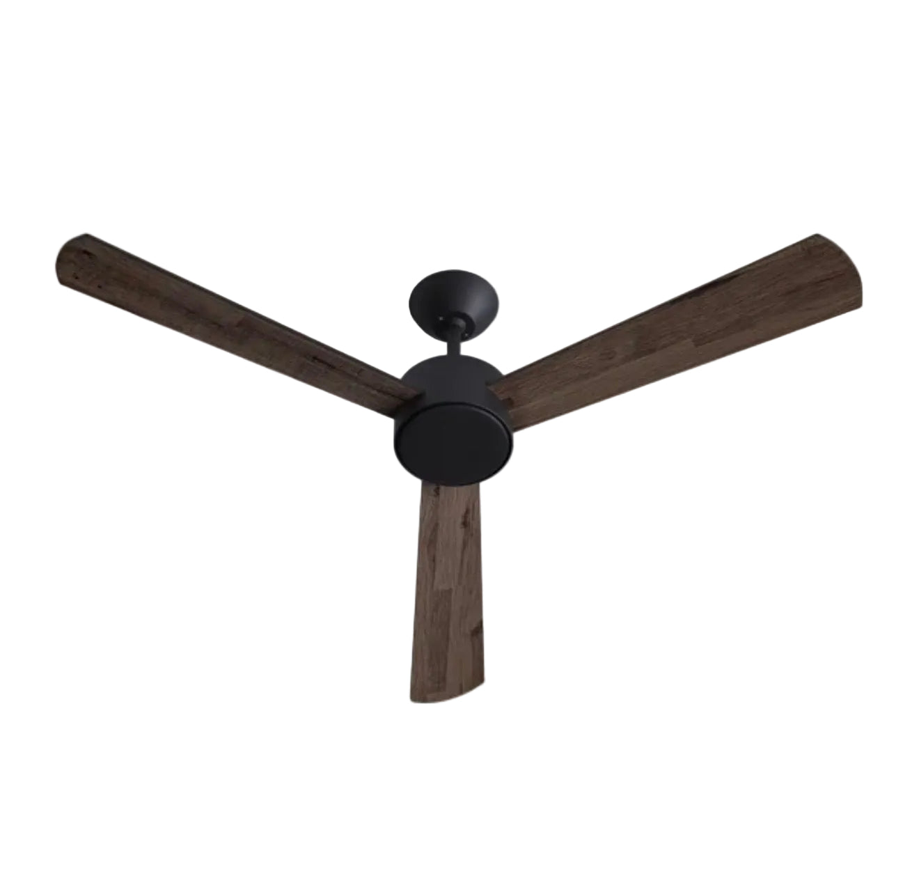 Ceiling fan with wooden blades on a white background