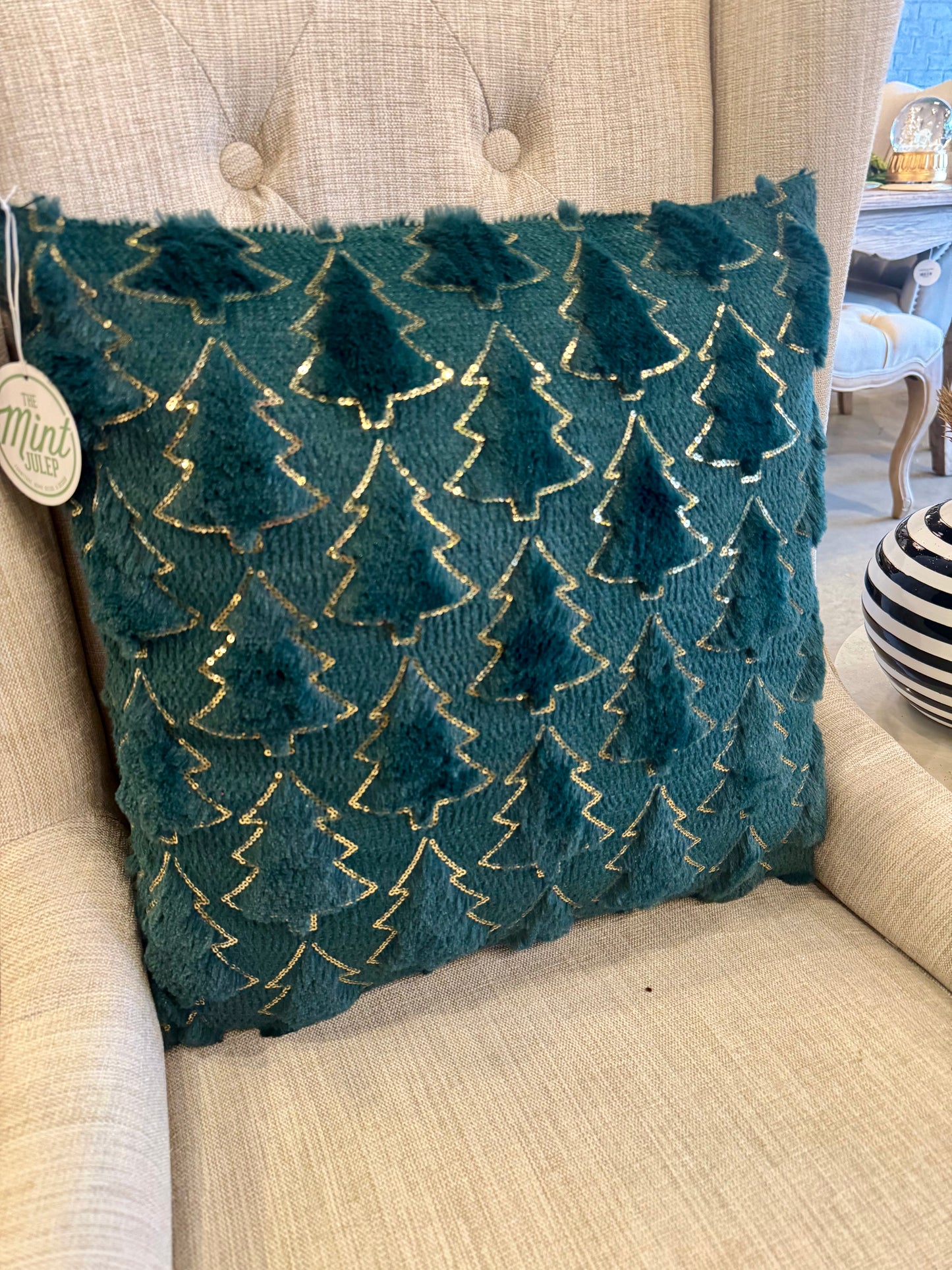 Christmas Tree Pillow, Green w/ Gold