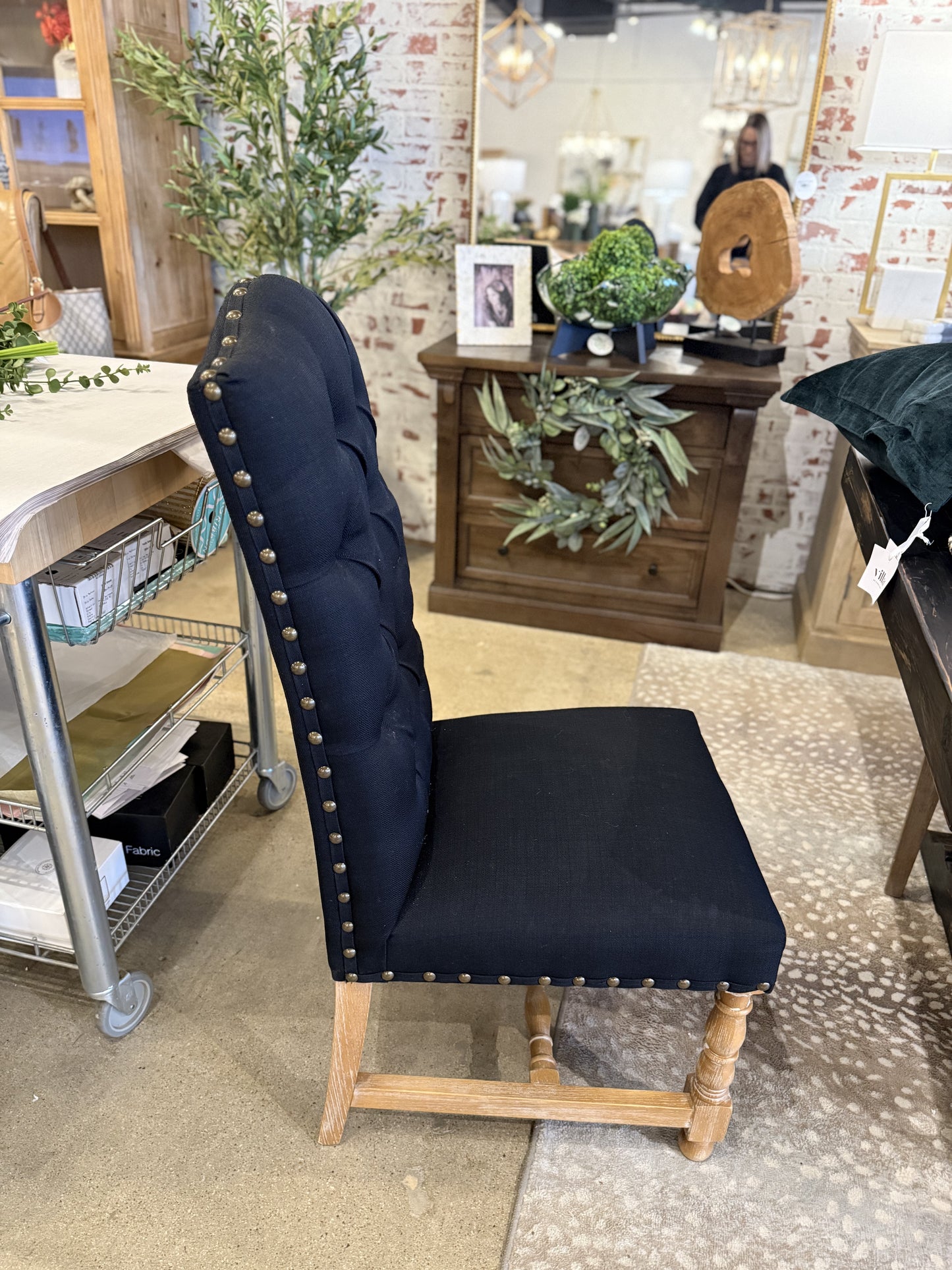 Preston Black Linen Tufted Dining Chair