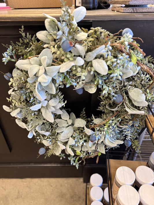 24" Everyday Wreath With Blue Pods
