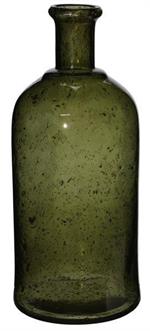 Dark Green Pebbled Glass Bottle Vase, Tall