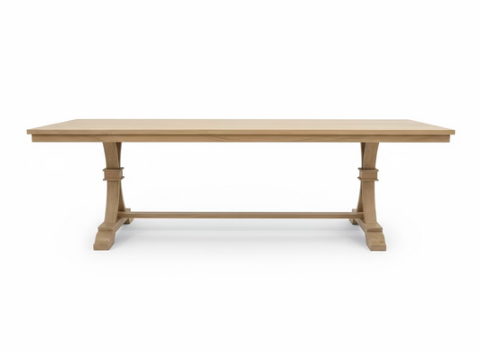 Solid mango wood dining table on a white background