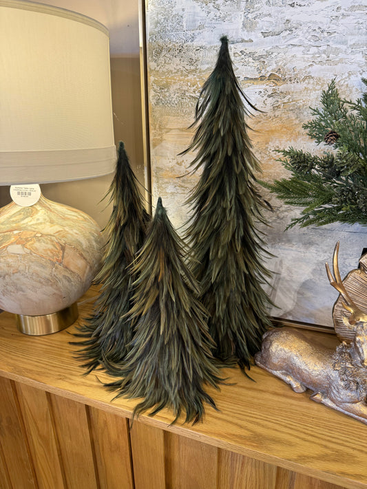 S/3 Wispy Green Feather Nesting Cone Trees